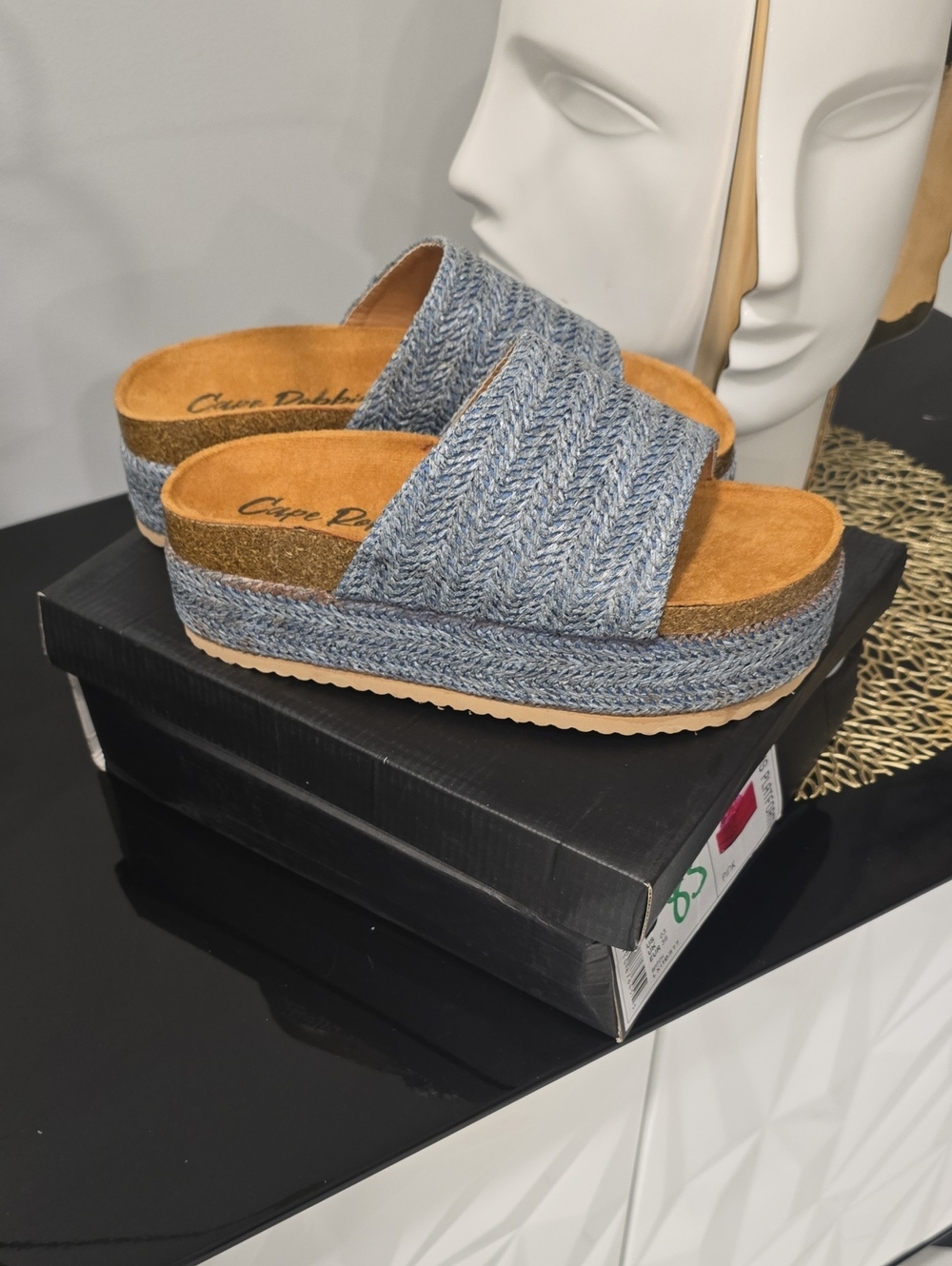 Cape Robbin Denim Blue Woven Platform Slides